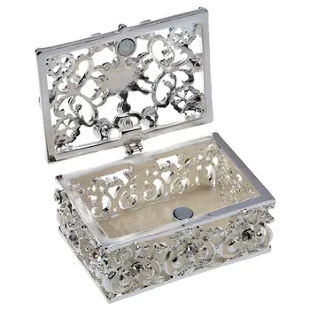 

Small Rhinestone Embellished Hollow Jewelry Storage Gift Trinket Box Silver