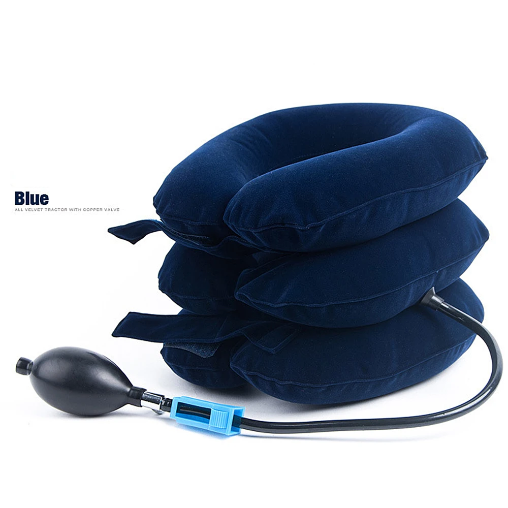 Новая надувная подушка для шеи, туристический массаж, Надувное Шейное тяговое устройство, ошейник, голова, плечо, шея, устройство для заботы о здоровье - Цвет: Синий