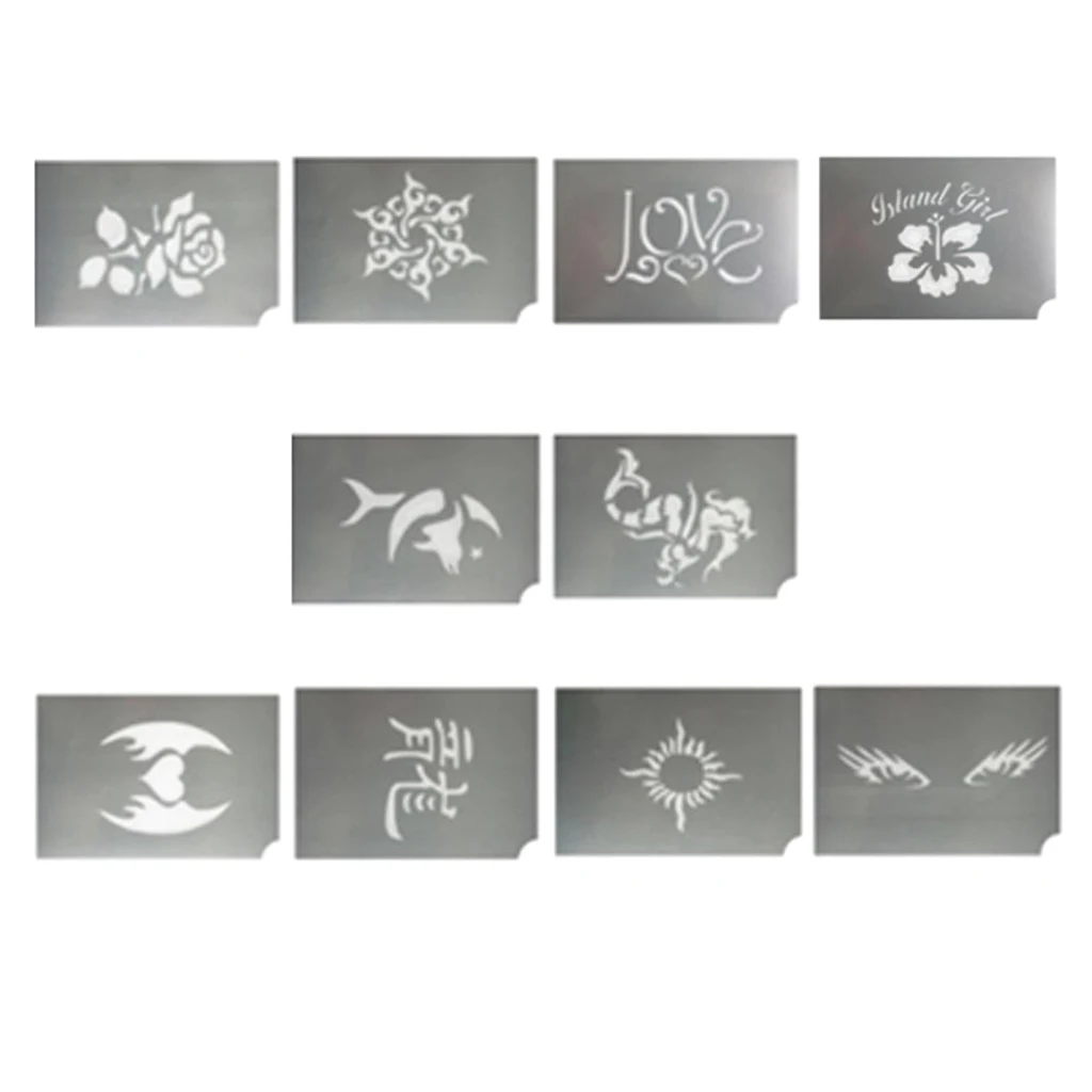 10pcs/Set Reusable Face Paint & Airbrush Glitter Tattoo Stencil Body Painting Facial Makeup Template Drawing Tattoo Design Tools