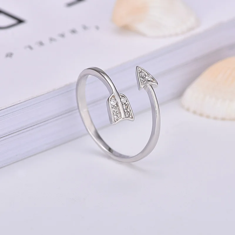Buyee 925 Sterling Silver Fashion Ring Finger Light Zircon Contracted Cupid's Arrows Ring for Woman Party Fine Jewelry Circle 3