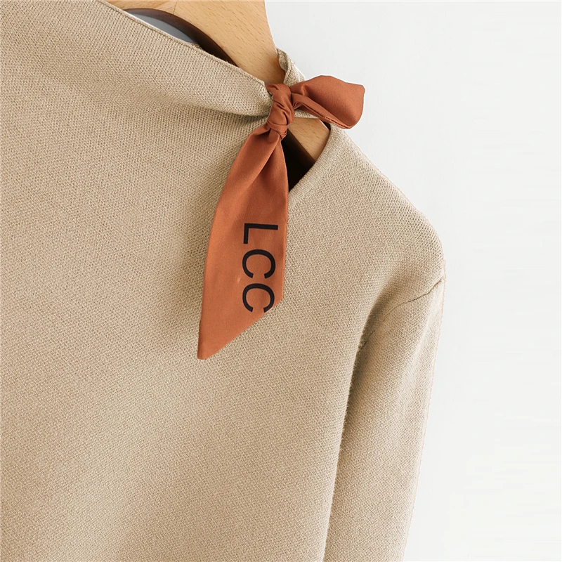 Sheinside, абрикосовый трикотажный джемпер с узелками, женский свитер, повседневный пуловер с длинным рукавом, женская одежда,, Осенние вязаные свитера