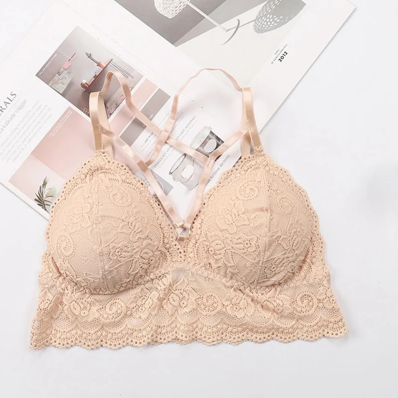 Пикантные Для женщин трубки топы Крест лифчик цветочный Bralette 2019 Новые Женские V шеи полый кружевной облегающий топ на бретельках