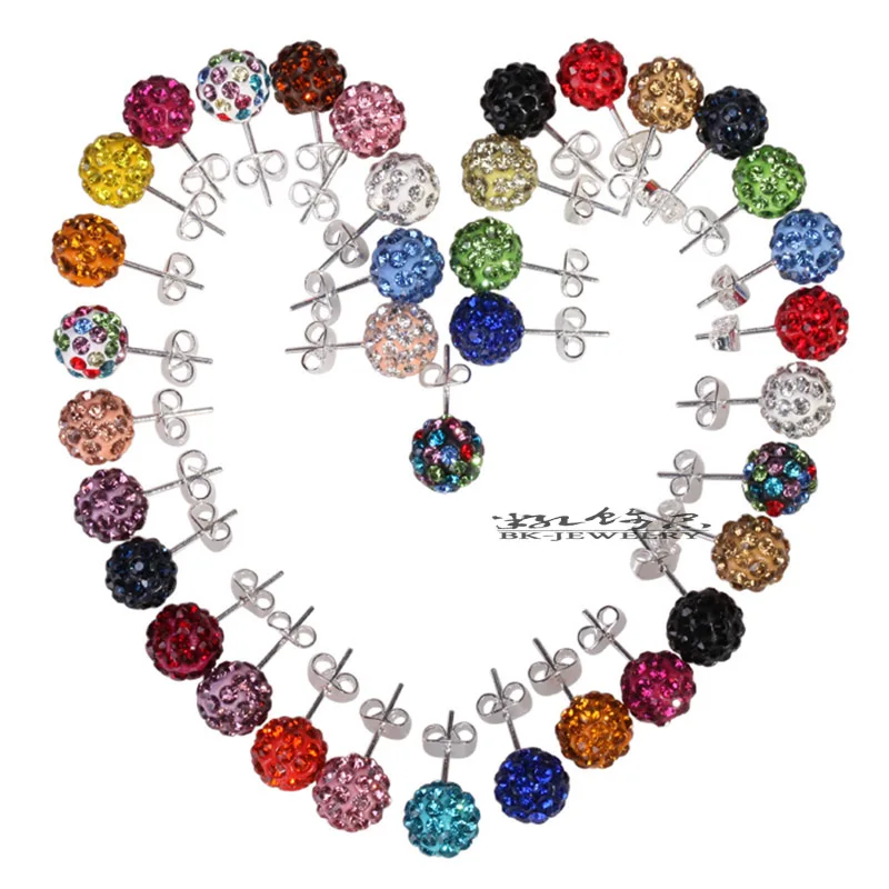 

24pair/lot (48pcs) 10mm Crytstal Paved Bead Earrings Micro Disco Ball Crystal Stud Earring (lead&nickel free/Safe to skin)