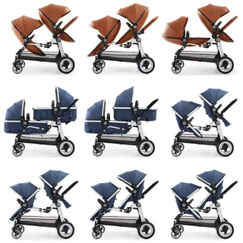 

Kid Twins Baby Stroller Double Front and Rear Folding Accessories European Baby Strollers Twins Stroller with Car Seat Carriage