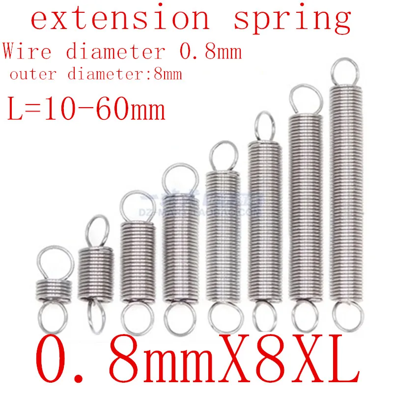

5Pcs Wire Dia 0.8mm 304 Stainless Steel Dual Hook Small Tension Spring Hardware Accessories Outer Dia 8mm Length 20-50mm