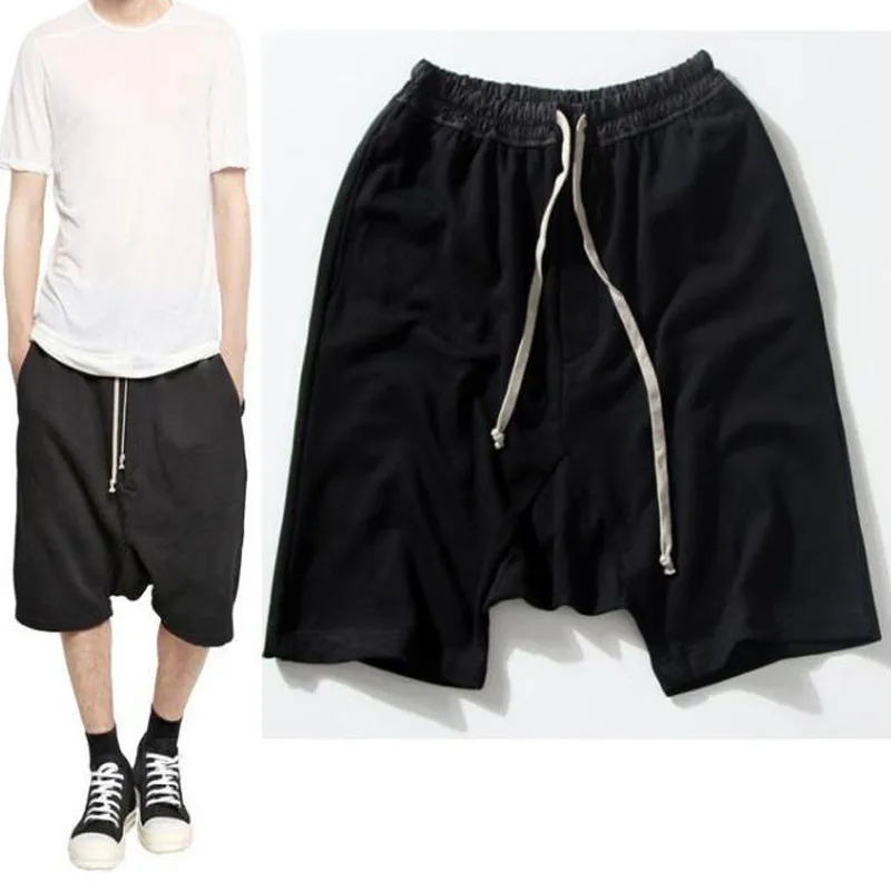 Highstreet, летние мужские шорты с заниженным шаговым швом, мешковатые, свободные, с завязками, в стиле хип-хоп, черная городская одежда, джоггеры, шорты-шаровары для мужчин