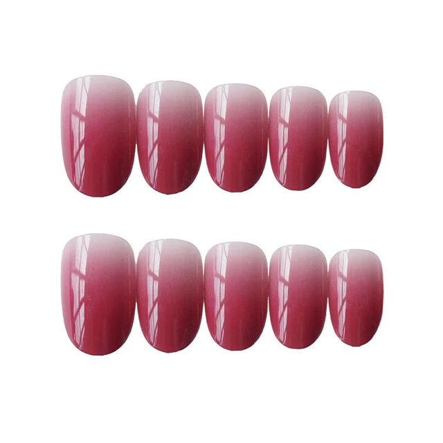 24PCS/set Gouache gradient gentle morandi grey false nails,Small round head Middle-long full nail tips lady art tool bride