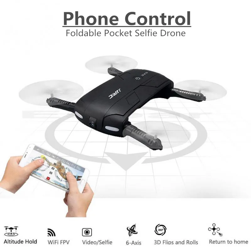 Selfie Drone JJRC H37 Pocket with WIFI FPV Smart Phone Remote Controller 2.0 MP Camera Foldable Quadcopter + Extra 2 x Batteries