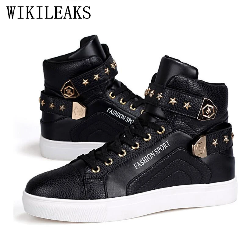

2019 spring high top star shoes men italian brand sneakers white designer version golden casual shoes hip hop leather shoes men