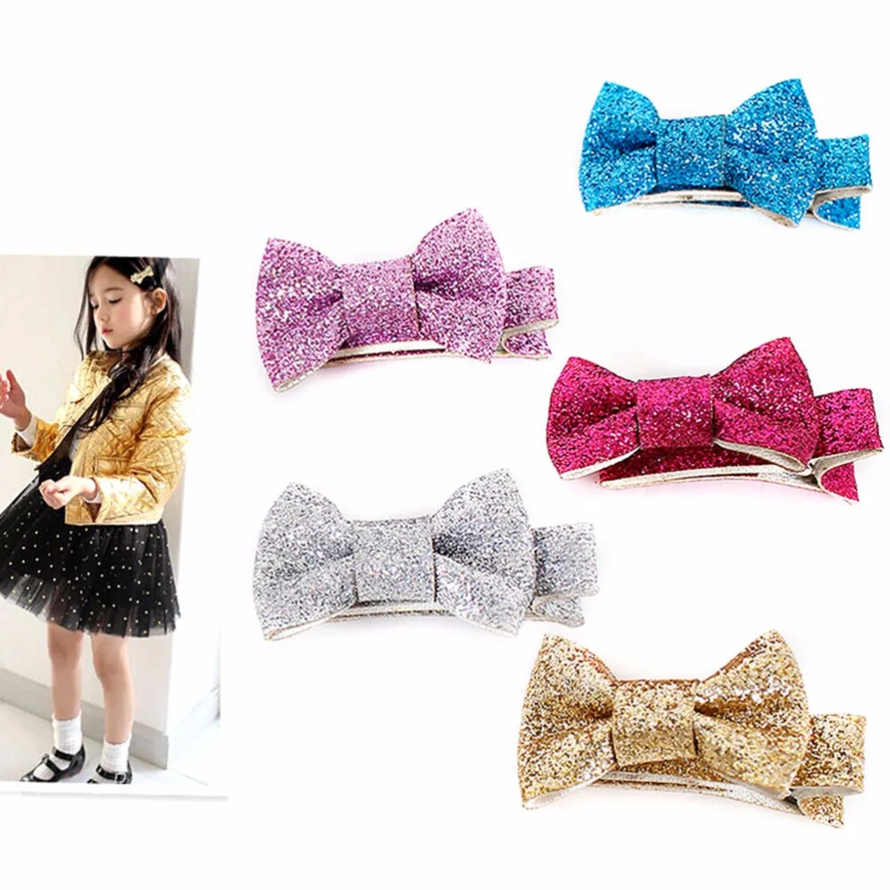 Newborn Baby Glitter Hair Grips Infant Shower Gift Barrette Mini Bow