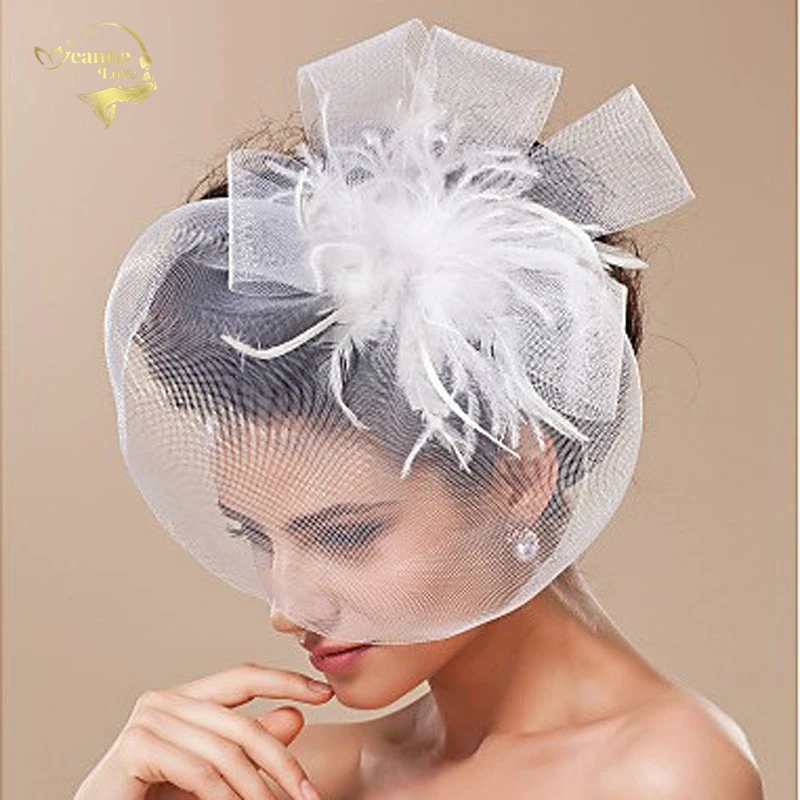 Velos de Novia Свадебные аксессуары в форме птичьей клетки, свадебный головной убор искусственные цветы белый черный перо Schleier быстрая Фата для лица BC009