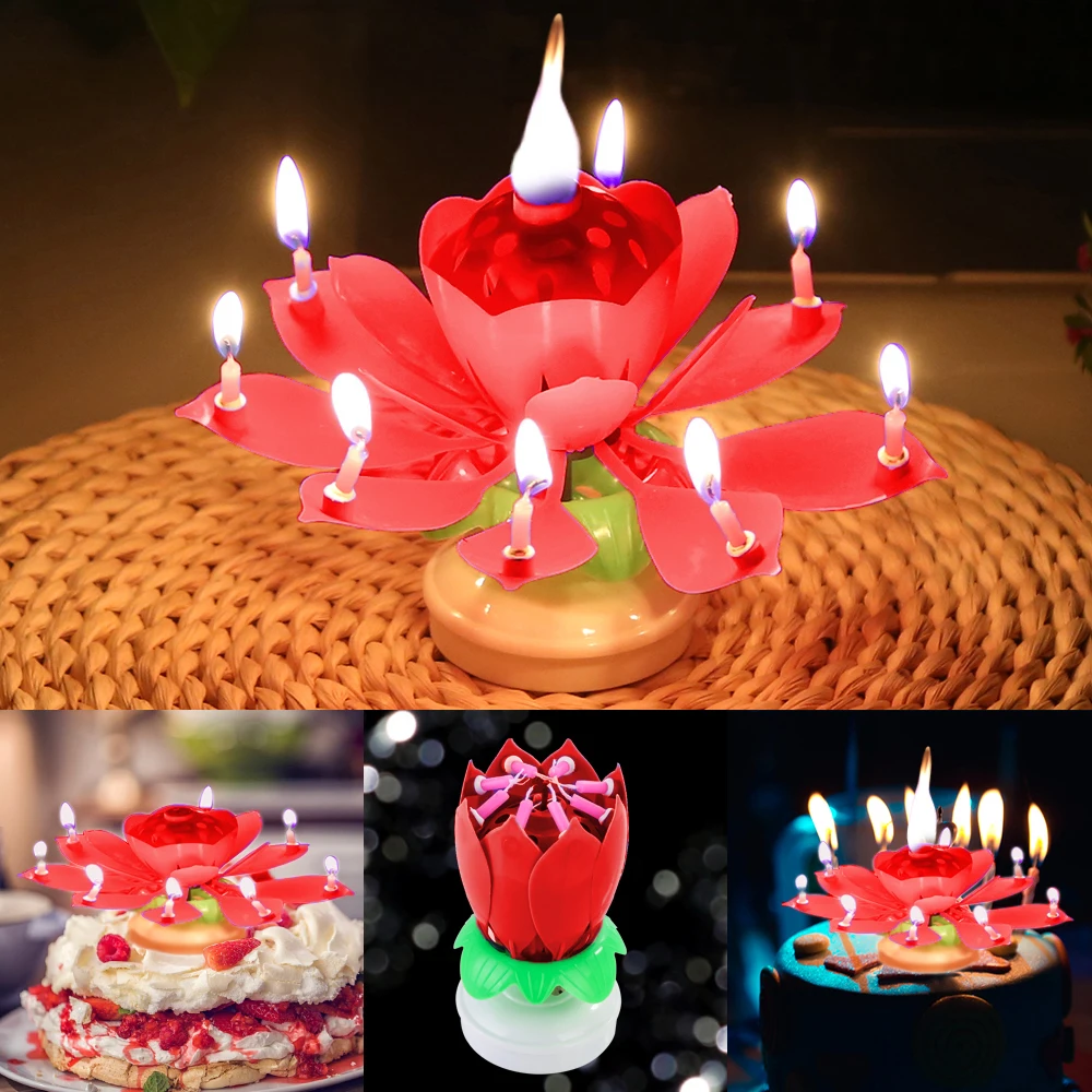 1 шт. Новые цветочные декоративные свечи удивительные романтические музыкальные лотоса вращающиеся свечи для дня рождения для торта