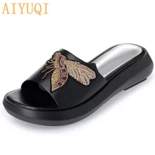 AIYUQI Slippers for women 2019 new summer women's slippers genuine leather casual flat fashion sandals with open toe red shoes AIYUQI Slippers for women 2019 new summer women's slippers genuine leather casual flat fashion sandals with open toe red shoes