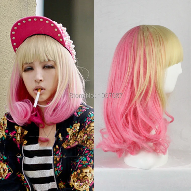 40 cm harajuku anime cosplay wigs party wave curly synthetic hair wigs halloween costume pink blonde ombre wigs peruca on aliexpresscom alibaba group