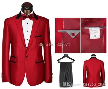 

2016 New Arrival Red Pink One Button Men Suits Luxury Brand men fashion dress Suit and Pants wedding Prom groom slim fit suits