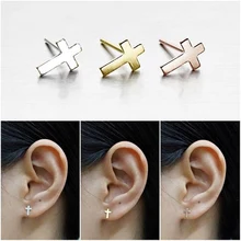 Геометрические золотые серьги-гвоздики с крестом для женщин, христианские ювелирные изделия из нержавеющей стали, религиозный подарок, женские серьги