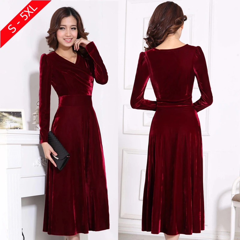 Women Winter Dress Long Sleeve V-Neck Long Maxi Velvet Dresses Formal Party Wear Women Winter Dress Long Sleeve V-Neck Long Maxi Velvet Dresses Formal Party Wear