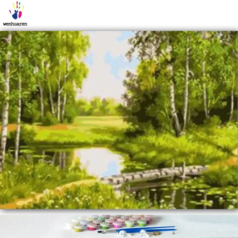 DIY картинки для раскраски по номерам с цветами картина с лесным пейзажем по номерам в рамке дома