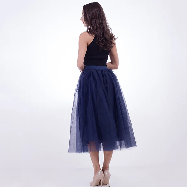 Модная летняя фатиновая юбка вуаль Пышная юбка-пачка для женщин Длинная юбка лолита женские юбки юбка длинная - Цвет: navy blue