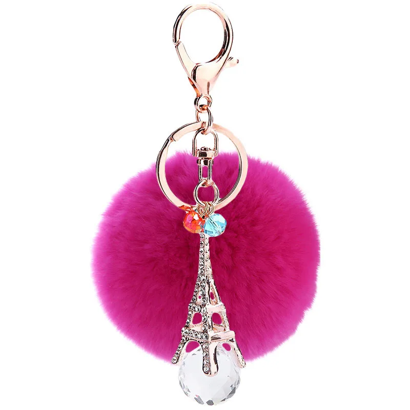 

2017 new trinket fake pompom keychain bunny keychains on bag rabbit fur Keychain fur pom pom charms for bags anime