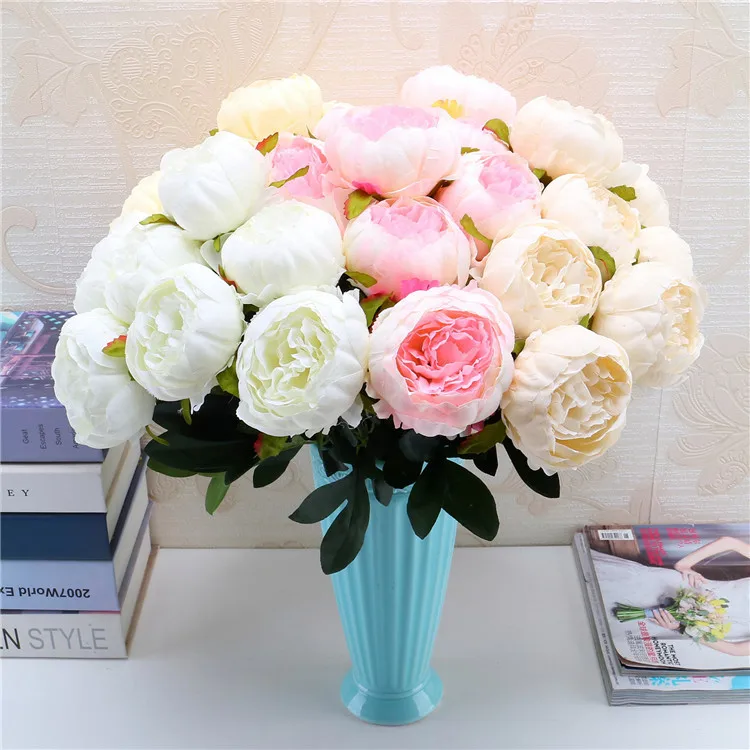 7 heads/bunch Artificial Peony Flowers for Wedding Bouquet Fake Flower for Home Garden Party Decoration DIY Bride Wreath Garland