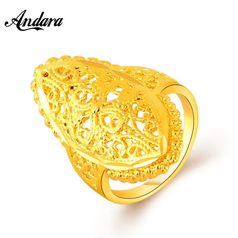 

New Arrival Flower Ring Gold Color Geometric Ring 3.5CM Big Rings For Women Men Ethnic Jewelry Gift JR056