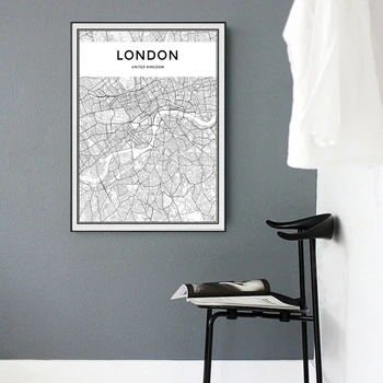 

Black and White LONDON Map Canvas Paintings Minimalis Posters Prints Wall Art Pictures for Living Room Home Decor No Frame