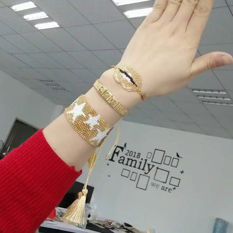 

SHINUSBOHO 3Pcs/set Dream Star Charms Gold Bracelet for Women Fashion Accessories MIYUKI Beads Bracelet Lip pulseira Men Jewelry