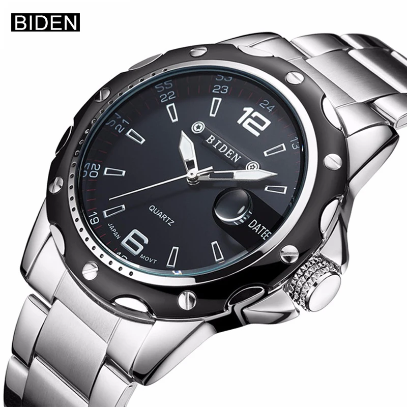 

BIDEN Top Band Fashion Men Quartz Watches Men Steel Stainless Waterproof Business Watch Male Casual Wristwatches Clock