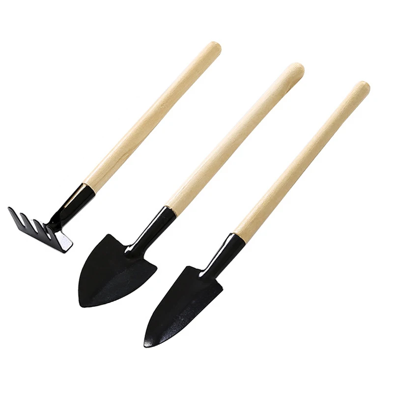 

RDDSPON 3pcs Mini Shovel Rake Set Mini Garden Tool Bonsai Tools Set Wooden Handle Metal Head Shovel for Flowers Potted Plants