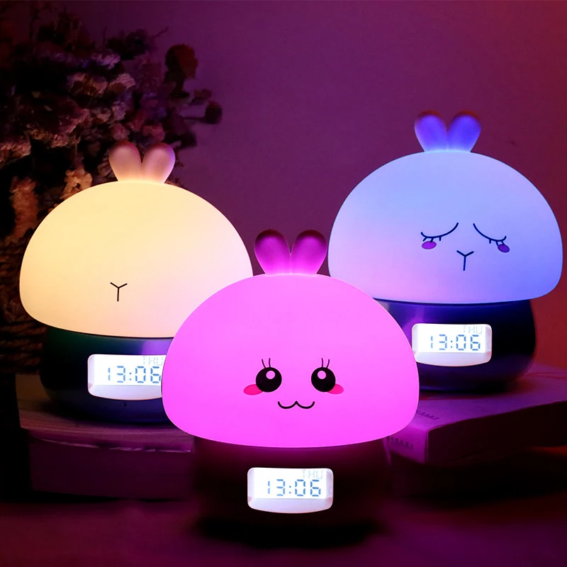 

Led Charging Rabbit Silicone Night Lamp Multifunctional Alarm Clock With Remote Control Colorful Desk Lamp for Bedroom Kids gift