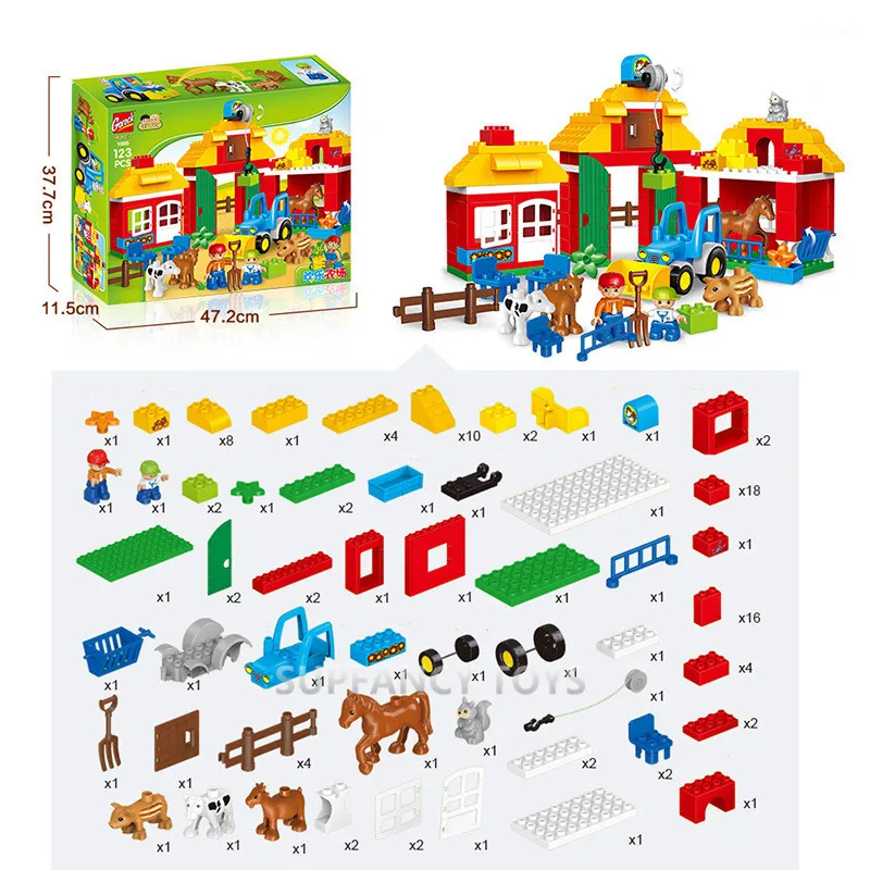 Happy Farm Large Particles Building Blocks Sets Zoo Animals City DIY Creator Toys For Kids Compatible LegoING Duplo Bricks