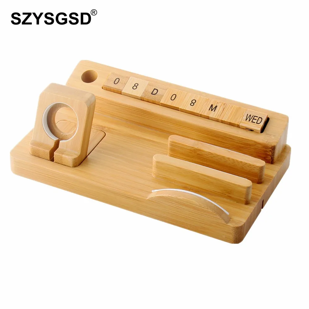 SZYSGSD Multi-Function Calendar Wood Charging Dock Station For iPhone 6 6S Plus Cradle Stand Holder Apple Watch Tablet | Мобильные