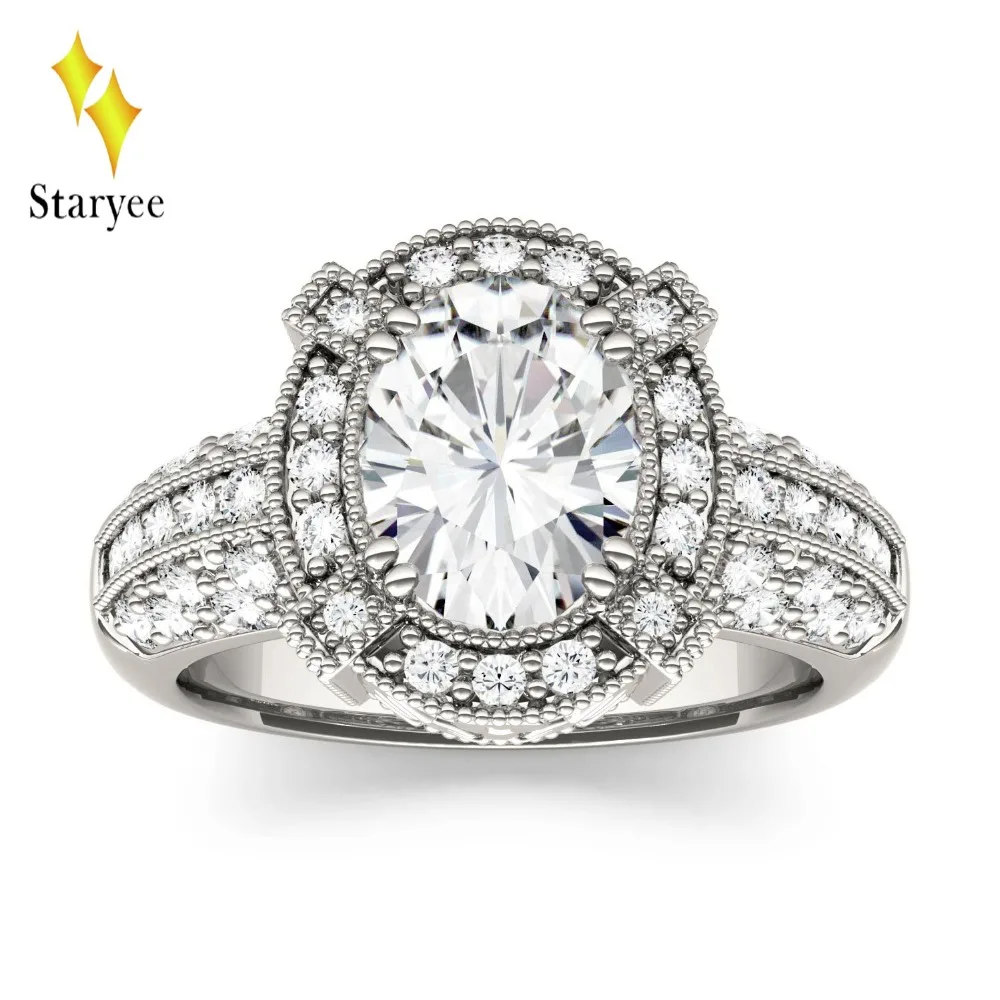 Luxury 2.1CT Charles Colvard Moissanite Diamond Round Brilliant Engagement Wedding Halo Ring Pure 18K 750 White Gold