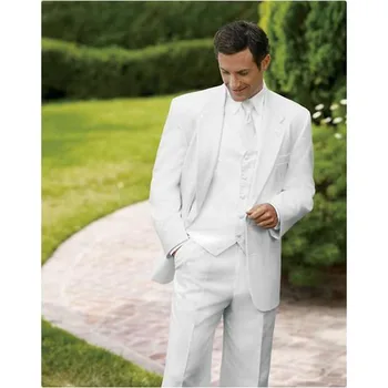 

Custom Made One Button white slim fit Groom Tuxedos mens suit 2018 new Notched Lapel Men Wedding Prom Suits (jacket+Pants+vest)