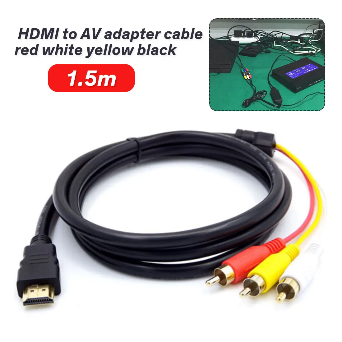 

5 Feet HDMI Cable Male to 3RCA AV Composite Male M/M Connector Adapter Cable Cord Transmitter Converter Adapter Cable For HDTV