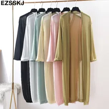 Летний Повседневный Женский трикотажный кардиган maix с длинным рукавом v-образный Вырез Свободный рукав летучая мышь тонкий кардиган женский простая куртка-пальто халат