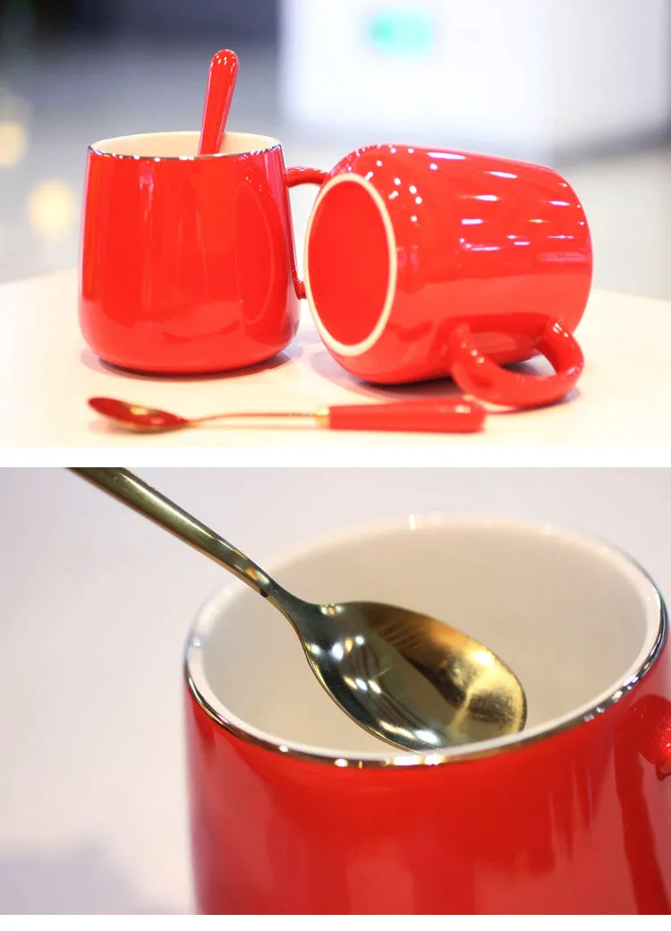 OUSSIRRO Новинка креативная ярко-красная керамическая кружка кофейная кружка молочный чай с крышкой чашка с ложкой подарки 12 унций/350 мл