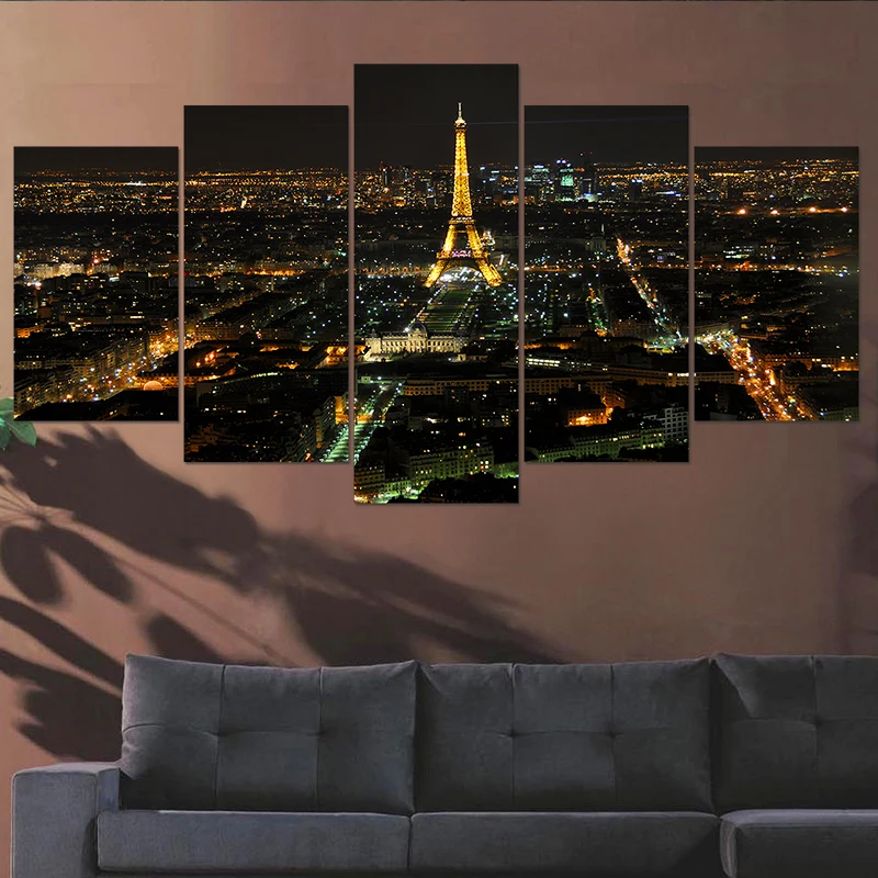 Новинка 5 шт./компл. холст Художественная Картина Ночная Париж Эйфелева башня