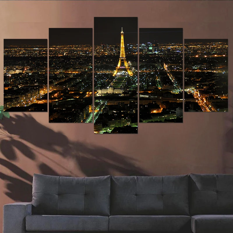 New 5 Pieces/sets Canvas Art Canvas Painting Night Paris Eiffel Tower