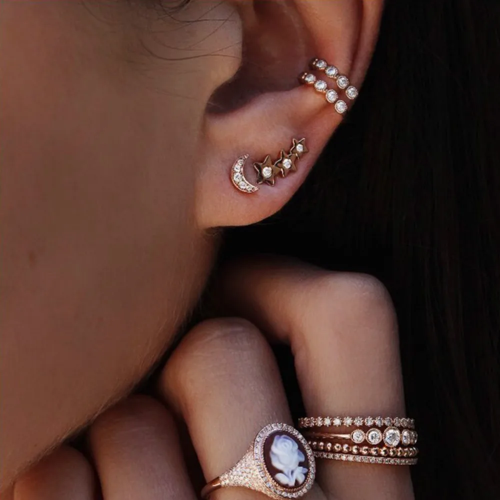 

New Earings Fashion Jewelry Bohemia Retro Crystal Star Moon Geometry Ear Clip Set Earrings For Women Earrings Accessories Punk