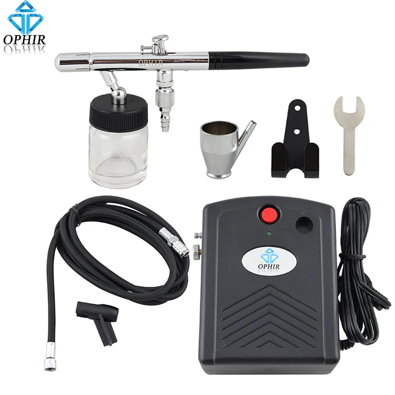 

OPHIR 0.35mm Dual-Action Airbrush Kit with Mini Air Compressor for Cake Decoration Model Hobby Airbrushing Paint _AC034+AC072