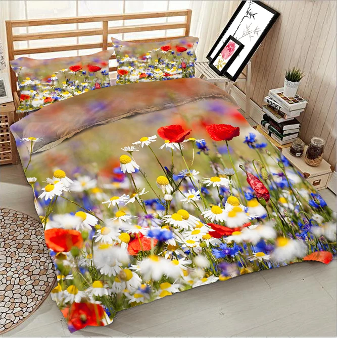 

Red flowers and white chrysanthemums 3d effect photo bed linen can be customized photo pattern