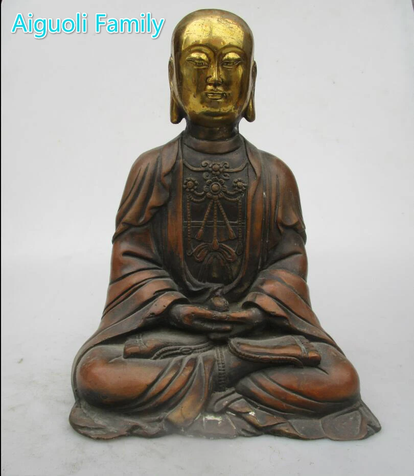 

Asian Antique Old Copper Gilt Style Hand Carved Earth Store Bodhisattva Statue/Rare Chinese Qing/Ming Dynasty Sculpture