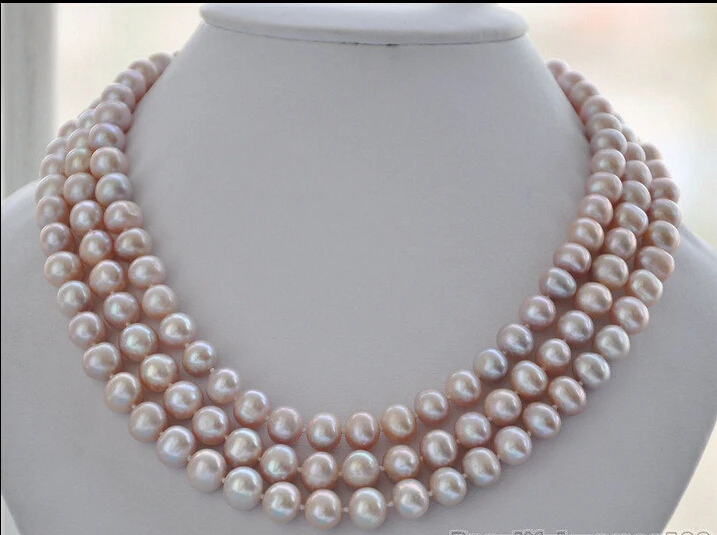

Z5872 NATURAL 3row 19" 10mm lavender round FRESHWATER CULTURED pearl necklace