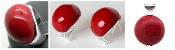 

free shipping Beautiful Red Carved Lacquer Marcasite 925 Sterling Silver Ring(#7-10) Earrings & Pandent jewelry sets