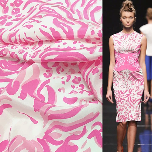 

Abstract red floral and spots print pure Silk Crepe DE chine silk fabric 16momme 140cm width by yard,SCDC555