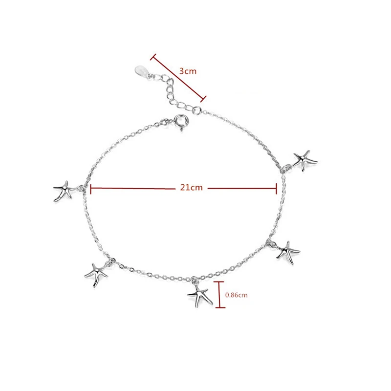 BESTLYBUY 925 стерлингового серебра анклеты Морская звезда для женщин ювелирные изделия Пляж бижутерия для ног Босиком в сандалиях ножной браслет Халхал браслет