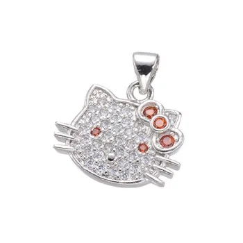 2017 Korea Rainbow Anime Girls Love Cat Crystal Pink Cute Hello Kitty Pendants Necklaces Fashion Cat Jewelry for Women girl Gift