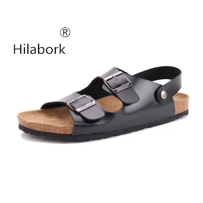 

Hilabork Summer sandals boys and girls casual open-toe outdoor beach leather anti-slip sandals wear cork household leather shoes